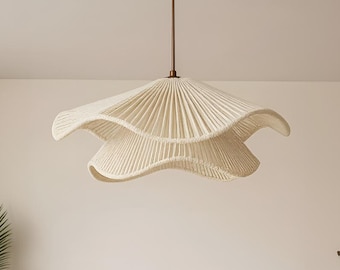 Lámpara colgante de macramé ondulado / Lámpara de araña tejida estilo boho / Pantalla de lámpara Japandi / Iluminación moderna orgánica / Lámpara colgante hecha a mano / Decoración costera