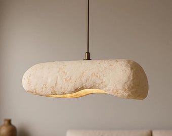 Lámpara colgante de hormigón Wabi Sabi / Lámpara colgante con textura de piedra orgánica / Iluminación de isla Japandi / Lámpara de araña de hormigón de carbono hecha a mano