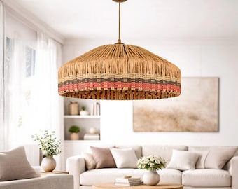 Hanglamp van geweven rotan | Boho plafondarmatuur | Natuurlijke rieten kroonluchter | Handgemaakte stro lampenkap | Rustiek boerderijdecor
