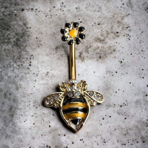 Belly Button Ring , Belly Piercing ,Heart Bee Belly Piercing , Naval Piercing , Medical Grade  Belly Button Piercing , Gift For Her