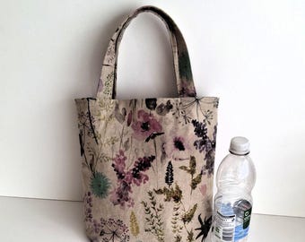 Small Tote Bag Cotton Fabric Flower Design Structured & Lined
