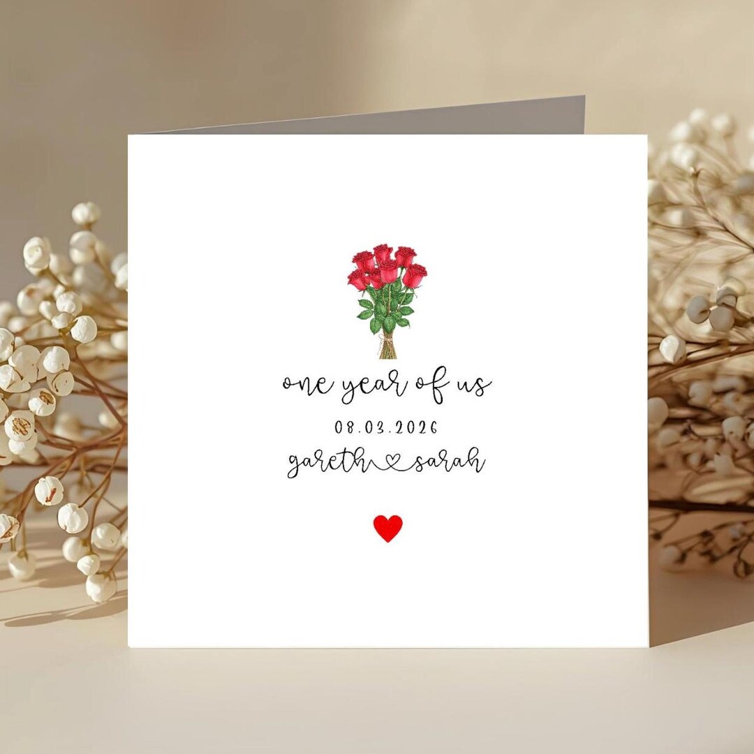 Personalised Red Roses Anniversary Card - Custom Names and Date - Etsy