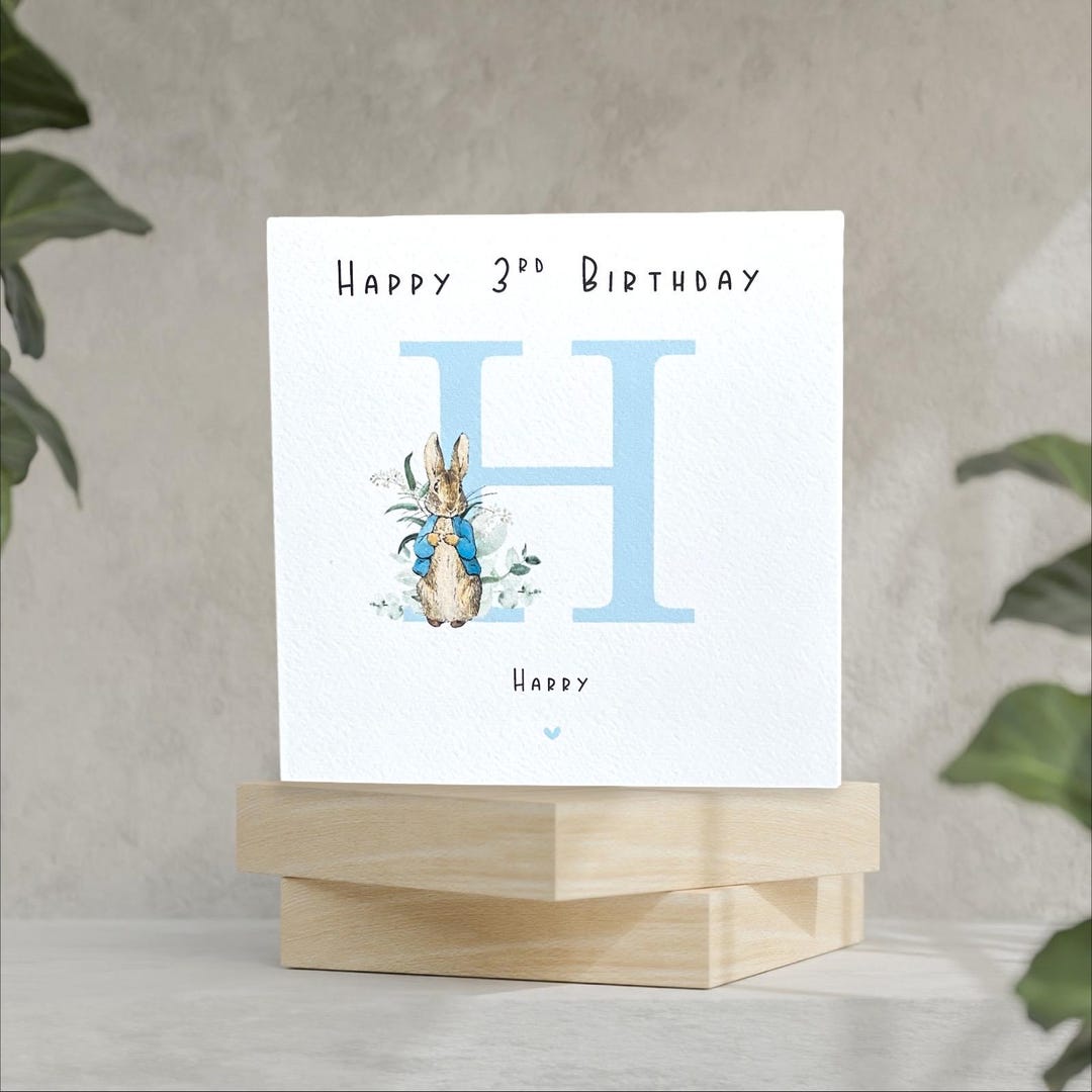 Happy Birthday Card With Blue Rabbit / Bunny - Personalised With Age ...