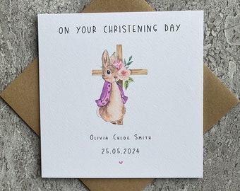 Personalised Christening Card with name and date.