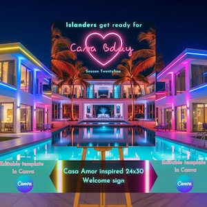 Editable Tropical Villa Welcome Sign – PDF + JPG Personalized for Birthday, Bachelorette, or Island Party
