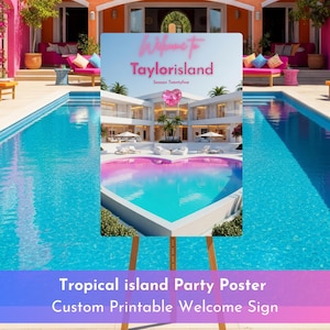 Editable Tropical Villa Welcome Sign – PDF + JPG Personalized for Birthday, Bachelorette, or Island Party