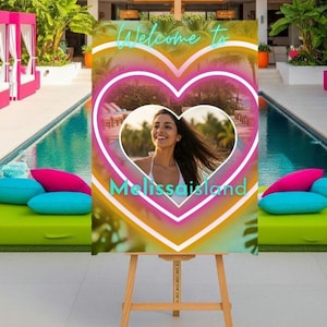 Editable Tropical Villa Welcome Sign – Canva Template for Birthday or Bachelorette Island-Style Party