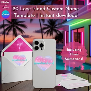 20 Love Island Custom Name Templates | Editable in Canva | Neon Heart Logo | Instant Download | 3 Animations Included