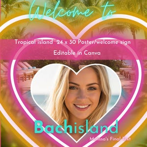 Tropical Bachelorette Welcome Sign | Tropical Island Love 24x30 Printable | Editable Canva Hen Party Poster | Beach Weekend Decor