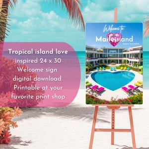 Editable Tropical Villa Welcome Sign – Personalized PDF/PNG for Birthday, Bachelorette, or Island-Style Party Decor