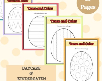 Printable Trace and Color Egg Worksheets for Daycare Nursery and Kindergarten Activities worksheets bundle worksheets for preschool