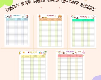 A Set of 5 Customized Daily Day care Sign In/ Sign Out  or attendance sheet for all seasons periods  with time-in/time-out columns