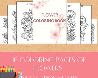 16 Printable ART Therapy PDF Book Floral Coloring Pages - Adult Coloring Pages - Stress Relieve - Art Therapy Enjoy hours of stress relief