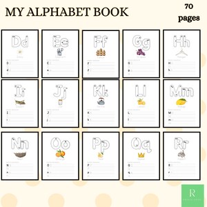 May include: A children's alphabet book with 70 pages. Each page features a letter of the alphabet with an illustration and a word starting with that letter. The book includes letters D through R, with words like Daisy, Elephant, and Mango.