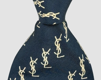 YVES SAINT LAURENT necktie  - 70's vintage silk tie logo design made in Spain