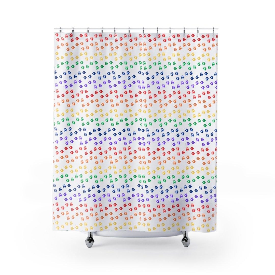 Rainbow Dog Shower Curtain Rainbow Paw Print Shower Curtain Rainbow ...
