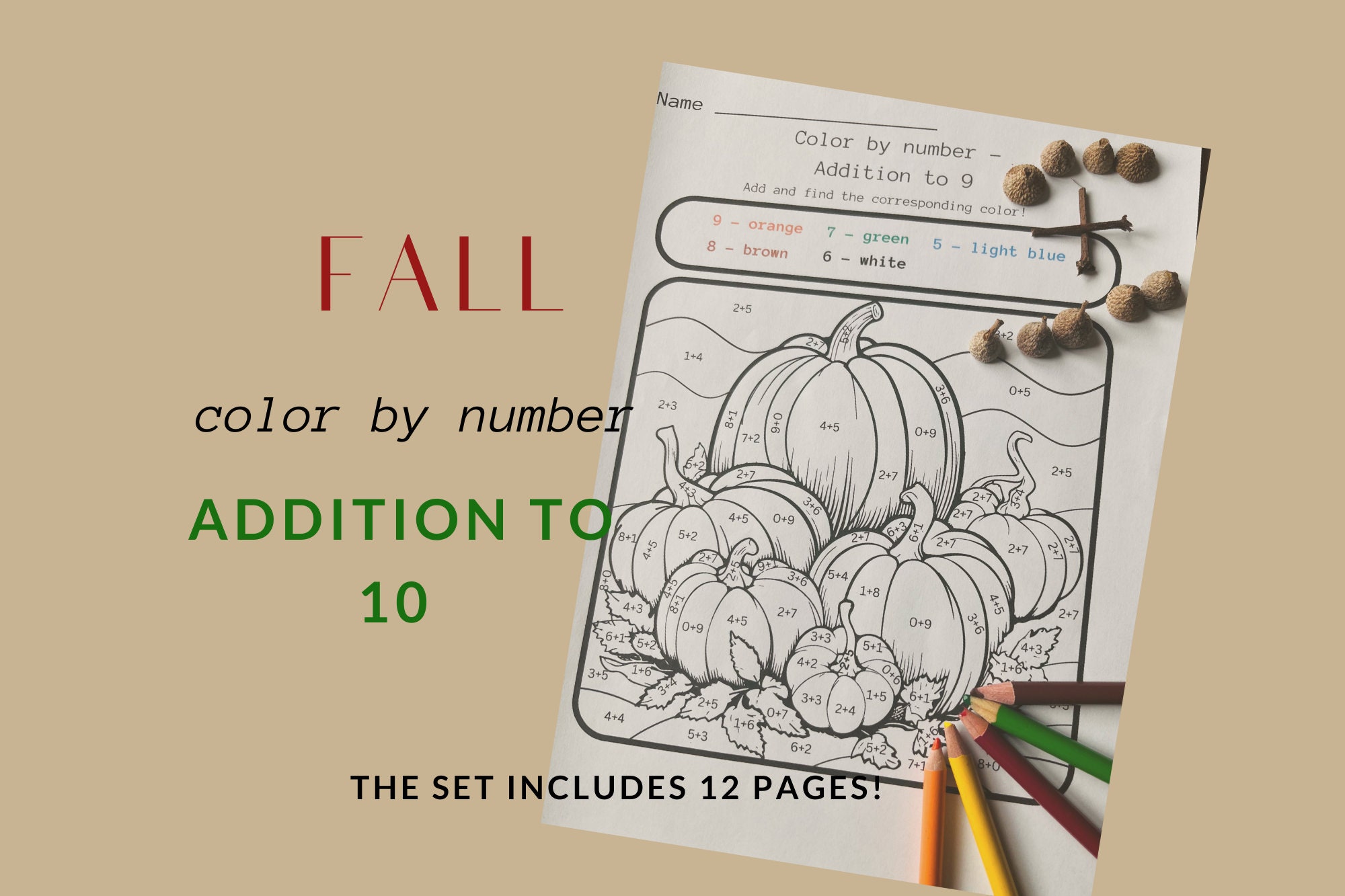 Fall Color by Number Addition to 10 / Kindergarten 2st Grade Math ...