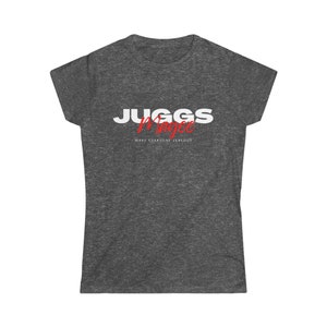 May include: A heather gray t-shirt with the text "JUGGS" in white and "Magic" in red. The text "MAKE EVERYONE JEALOUS" is printed in white below the main text.