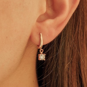 14k Solid Gold Diamond Drop Earrings - Huggie Hoop Dangle Earrings for Women - Perfect Wedding Earrings - Bridal Jewelry - Gift for Her