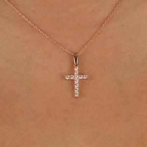 14k Solid Gold Diamond Cross Necklace - Diamond Cross Necklace - Christian Faith Necklace - Protection Necklace - Religious Jewelry