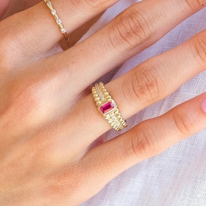 14k Real Gold Ruby Ring | Ruby Dome Ring | Stunning Natural Ruby | Statement Ring | Red Ruby Birthstone Ring for Women by Aurora Jewelry