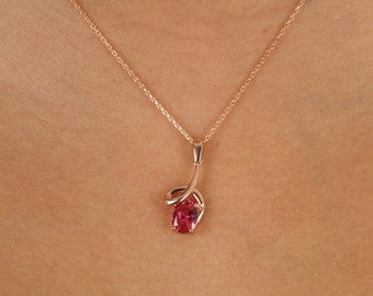 14k Solid Gold Red Ruby Pendant Necklace for Women - Oval Cut Ruby Gemstone Necklace - Birthstone Necklace - 14k Real Gold Jewelry Gift Her