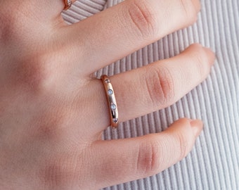 Diamond Band Ring in 14k Solid Gold | Round Shape Diamond Ring for Women | Mother's Day Gift | Dainty Gold Ring | Wedding Jewelry | Gift Her