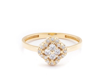 14k Solid Gold Diamond Flower Ring | Dainty Engagement Ring | Statement Ring | Little Flower Ring | Stackable Gold Ring | Minimalist Ring