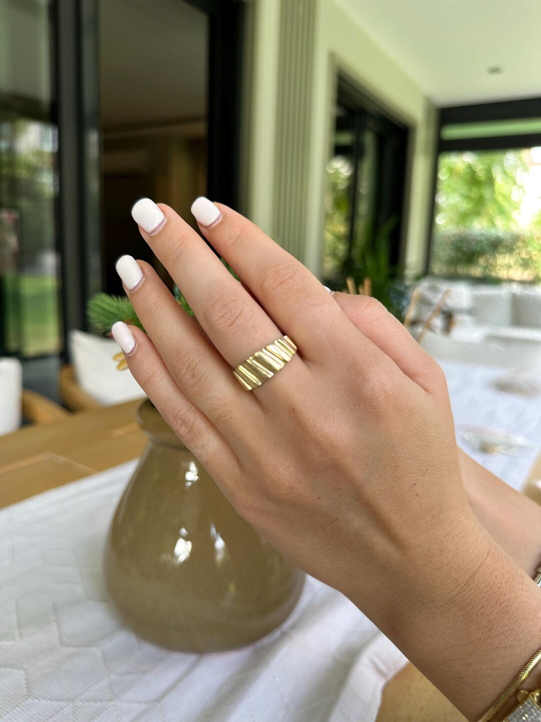 Gold Ruffles 14k Solid Gold Ruffles Ring | Dome Thick Band Ring | Statement Ring ...