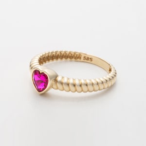14k Solid Gold Heart Shape Natural Ruby Ring | 14k Gold Ruby Beveled Ring | Heart Ring for Women&#39;s | Red Ruby Ring | Dainty Minimal Ring |