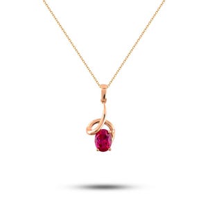 14k Solid Gold Red Ruby Pendant Necklace for Women - Oval Cut Ruby ...