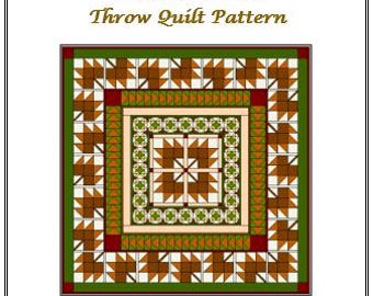May include: A quilt pattern titled "Autumn Winds Throw Quilt Pattern" with a green, brown, and white geometric design. The pattern is available for purchase on Etsy at Heartland Quiltery.etsy.com and by email at HeartlandHandcrafts@outlook.com.