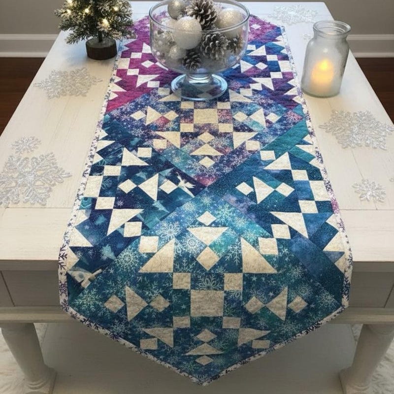 Snowflake Village Train Quilted Table Runner NCU0HNH417