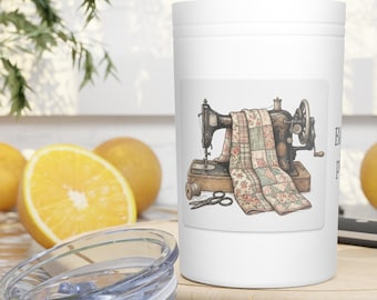 Vintage Sewing Machine Quilt Tumbler | 11oz Insulated Travel Cup