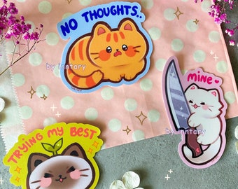 Cute Cat Stickers | Silly Cat Sticker - Cat Meme Sticker | Kawaii aesthetic waterproof sticker, Emotional Support sticker + water bottle