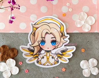 Overwatch Mercy 3" Vinyl Sticker | Shiny Sticker | Chibi Valkyrie Mercy | Cute for Laptop Bullet Journal Water bottle, FANMADE ow2