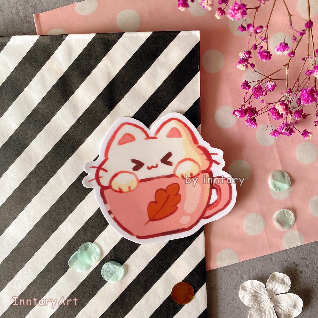 Fall Cat Stickers Autumn Cat Sticker | Waterproof Vinyl Sticker 2.5