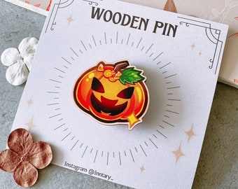 Pumpkin Wooden Pin Badge | Cute Halloween Witchy Spooky Pin, Halloween Pin | Kawaii pin, Backpack Accessories