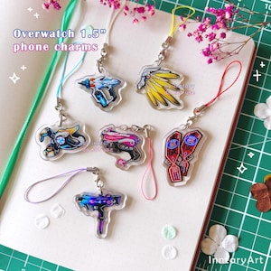Overwatch 2 phone charms | OW2 acrylic charms 1.5&quot; - DVA, Mercy, Sombra, Kiriko, Symmetra, Juno | Overwatch Keychains - Gaming gifts
