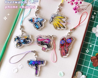Overwatch 2 phone charms | OW2 acrylic charms 1.5" - DVA, Mercy, Sombra, Kiriko, Symmetra, Juno | Overwatch Keychains - Gaming gifts