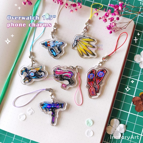 Overwatch 2 phone charms | OW2 acrylic charms 1.5&quot; - DVA, Mercy, Sombra, Kiriko, Symmetra, Juno | Overwatch Keychains - Gaming gifts
