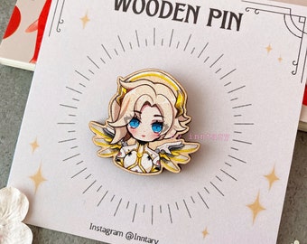 Mercy Overwatch 2 Wooden Pin Badge |  Chibi Mercy | Overwatch pin, gamer pin, FANMADE ow2