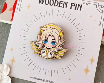 Mercy Wooden Pin Badge |   Overwatch Mercy pin | Gamer pin, FANMADE ow2 - Overwatch Support Charm