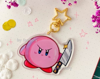 Kirby with Knife Keychain | 2.5" Acrylic Charm | Threatening Kirby keychain, Kirby charm | Anime Charm | Kawaii game lovers gift