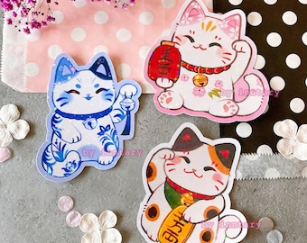Lucky cat sticker | Sparkly cute cat sticker | Maneki neko die cut sticker | Cute for laptop bullet journal water bottle and cat lovers