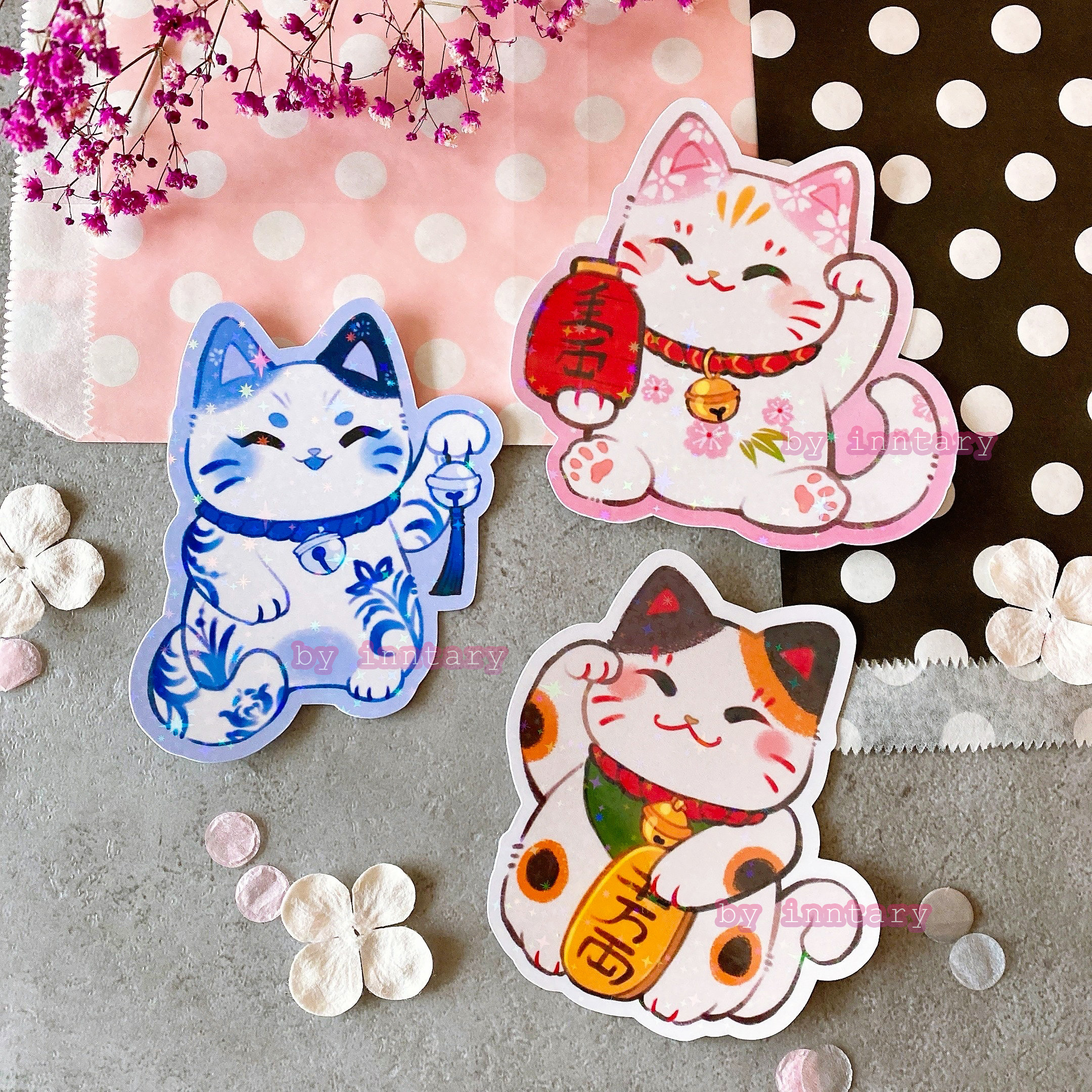 Lucky Cat Sticker | Sakura Porcelain Cat Sticker | Maneki Neko Die