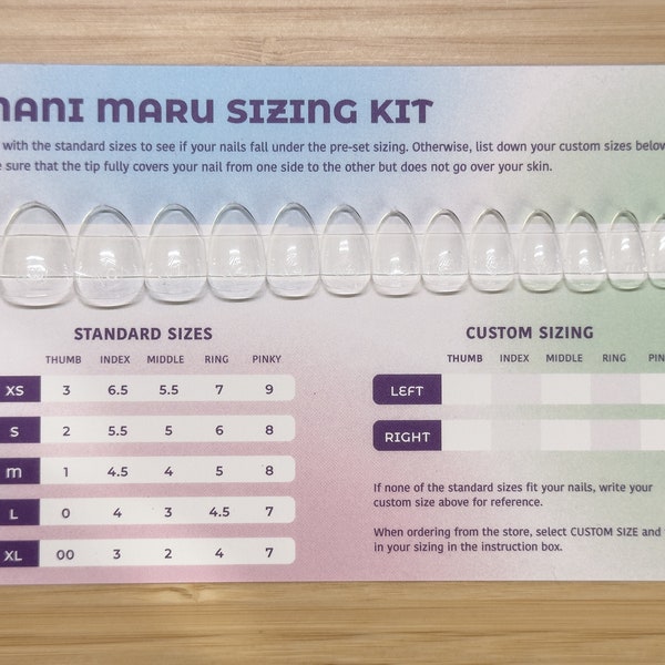 Mani Maru Sizing Kit para Press On Nails / Disponible en formas redondas, almendras, ataúdes, cuadradas y Stiletto / Apres Gel-X Natural Nail Tips