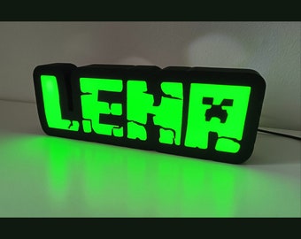 Minecraft Nachtlicht (Light-Box) - personalisiertes Nachtlicht für Kinder mit Namen im Minecraft-Stil - 3D-Druck