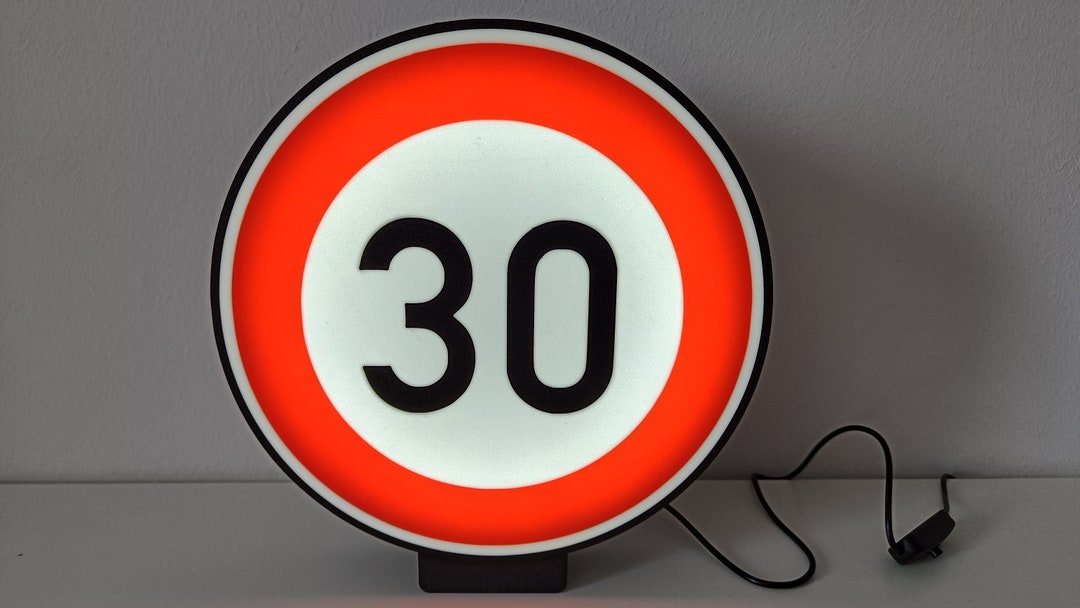 30er Verkehrszeichen Schild als Lampe Lightbox / Lichtbox zum 30