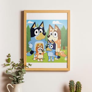 Bluey Familie Porträts Kundenspezifische Bluey Porträts Bluey Art Geschenk Digitales Bluey Porträt Bluey Familie Kunstdruck Bluey Stil Familienporträt